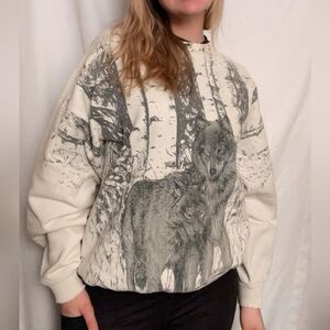 Vintage wolf And forest crew neck sweater S